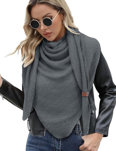Xnova Schal Damen Winter Dreieck Strickschal Wärmende, Weich Dreiecksschal mit Lederschlaufe, Flauschig Gestrickt Umschlagtuch Halstuch Poncho Halstüche Geschenk für Frauen (Grau)