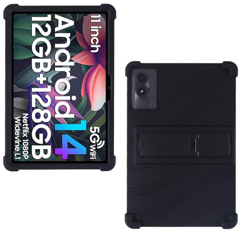 AKINCI 11 Zoll Silikon Hülle für Blackview Tab90 WiFi Tablet mit Integriertem Ständer, Weiches Schutzhülle Cover Case, Schwarz