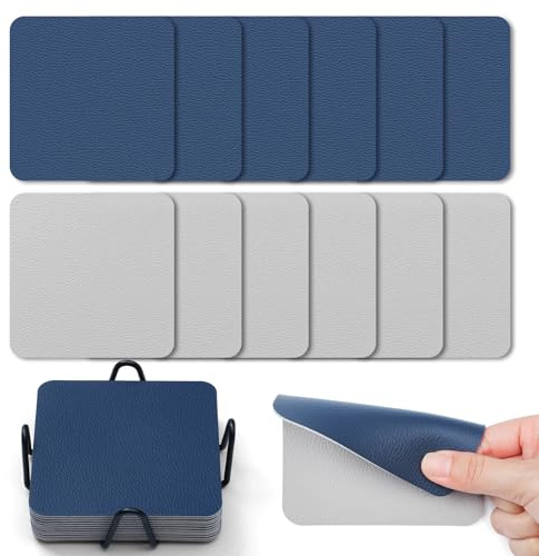 Myir JUN Sottobicchieri 10cm Set di 12 Sottobicchieri Doppia Faccia | Sottobicchieri Personalizzati Impermeabili Antiscivolo Resistente al calor con Portabicchieri(Grigio Blu)