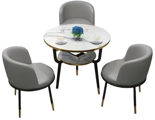 Küchen-Esstisch-Set, rund, Frühstücksbar, runder Möbeltisch und Stuhl, runder Konferenztisch (grau, 80 cm Tisch + 3 x Stuhl)