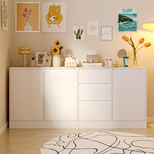 PREMTURE Credenza a 3 ante a 3 cassetti, credenza con piastra originale color legno, soggiorno, cucina, corridoio, 80 x 180 x 35 cm, MDF