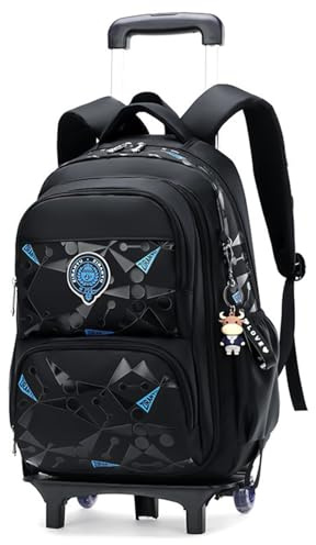 Voici et Voila Zaini con Ruote Scuola Trolley Borsa Zaino Scuola Medie Bambina Bambini Zaini con Rotelle 6 Ruote Zaino Bambini Viaggio Bagaglio Uomo 46x31x20cm