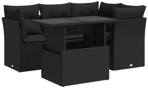 vidaXL Loungegrupp för trädgården med dynor 5 delar svart konstrotting