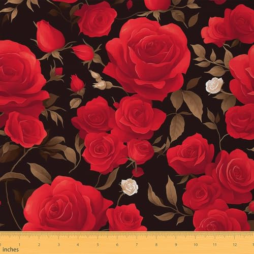 Loussiesd Rose Dekorative Patchwork Stoffe Romantische Blumen Muster Stoff 92x150cm Garten Valentinstag Stoff Meterware für Stühle Stoffpaket