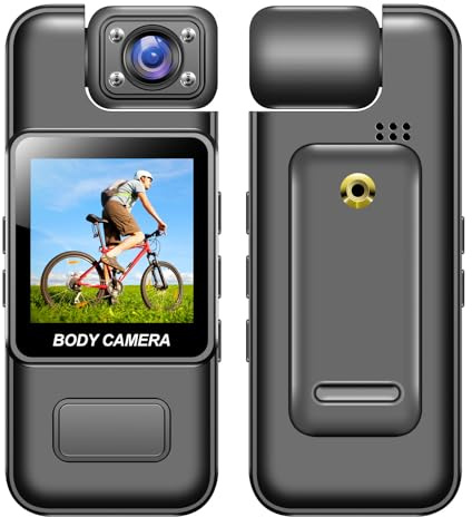LICAEVEY Körperkamera, 4K HD, 180 Grad Drehbares Objektiv, Am Körper Getragene Kamera, Taschenvideorecorder mit Rückseitigem Clip und 1,3-Zoll-Display für Sicherheit,