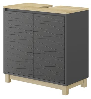 Vicco Mobiletto per lavabo Livia, Antracite, 60 x 60 cm con 2 porte, per riporre sopra il WC con area scaffale aperta