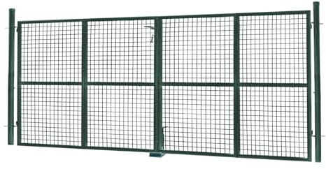 IDMarket - Puerta de jardín doble puerta 315 x 150 cm de acero verde con cerradura y asa