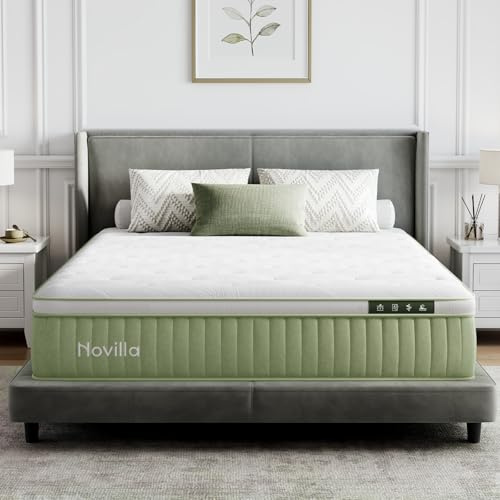 Novilla Mattress Queen Size, 12 Inch Queen Size Hybrid Mattress in a Box with Individually Wrapped Coils & Euro Top for Pressure Relief & Motion Isolation & Cool Night Sleep, CertiPUR-US Certified