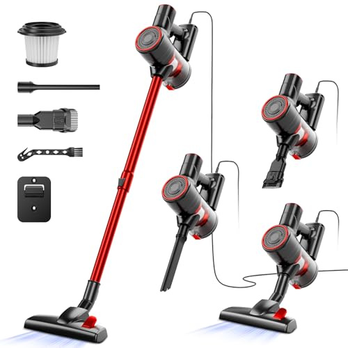 AKAVAC Corded Stick Vacuum Cleaner, 25Kpa Powerful Stick Vacuum, 2 in 1 Vacuum Cleaners,1.2 L Dust Cup, Corded Handheld Vacuum Pet for Hair, Short-Pile Carpet, Hardfloor (Red)