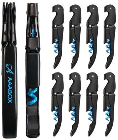 AAABOX 10 pezzi Set Cavatappi Professionale,3 in 1 Cavatappi Vino, Apribottiglie Vino,Cavatappi da Sommelier con Tagliacapsule（Blu+Nero）