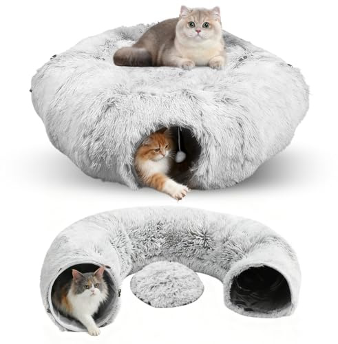 Tunnel per gatti, grande giocattolo per gatti, a ciambella, in peluche, con posto per dormire, morbido cava per gatti con palla da gioco, tunnel pieghevole per gatti