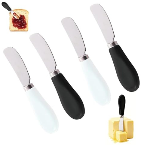 4 Pcs Ceramic Butter Knife,Stainless Steel Spreader,for Condiments,Jam | ceramic butter knife，stainless steel spreader with comfortable handle.Perfect for condiments,jam,and breakfast spreads
