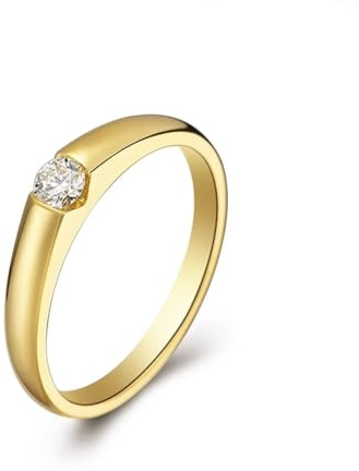 Ayoiow Vorsteckring Gold 375 Ehering mit 0,1 ct Diamant, Vorsteckring Gold Damen für Sie Größe 62 (19.7)| 9K Gelbgold | Trendiger Modeschmuck für Jahrestag