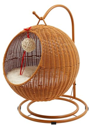 DCSYOG Columpio Para Gatos | Hamaca De Ratán PP Con Función De Balancín Y Tabla De Rascar | Incluye Cojín Suave Y Alfombrilla De Refrigeración | Para Gatos Hasta 7,5 Kg