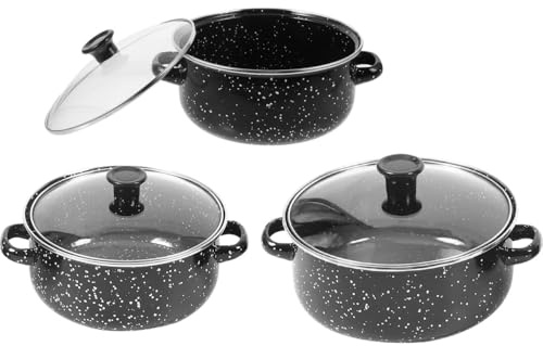 EXCEART Pentole Smaltate Mini Resistente Alte Temperature con Doppio Manico Set di 3 e Fondo per Zuppe e Pasti