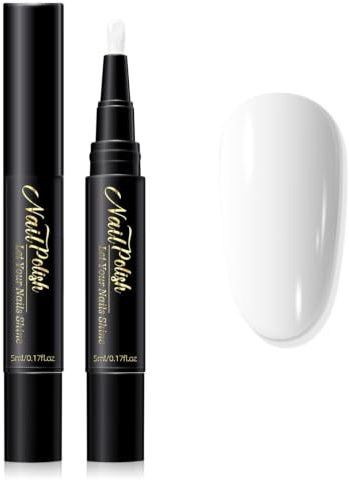 Riemtom 3 In 1 Nagellack Stift Wasserbasis - Weiß Langanhaltend Schnelltrocknend Nail Arts Pen - Nagellackstifte für DIY Maniküre zu Hause, Ohne Benötigt UV-Lampe