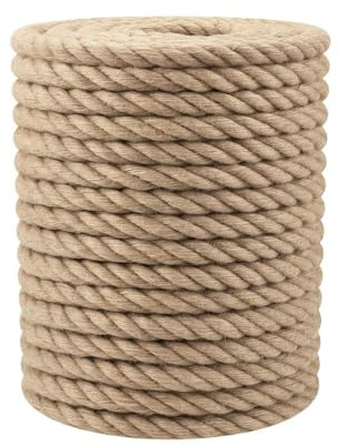 Natural Jute Rope Twisted Ropes Hemp Ropes Sisal Rope For Cat Scratching Post Camping Crafts Tug Of War Railings Decorate Hanging Hammock DIY Projects(26mm,5m/16ft)