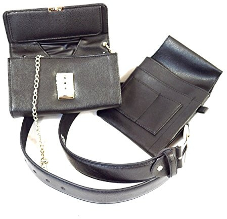 Lot de 4 porte-monnaie en cuir Colt avec chaîne et ceinture pour utilisation de la restauration, Noir , Set mit 130 cm Gürtel