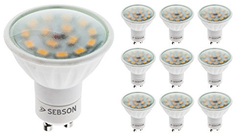 SEBSON LED Lampe GU10 warmweiß 5W - 10er Set - ersetzt 35W Halogen, 380 Lumen, GU10 LED Strahler 230V, LED Leuchtmittel 110°, ø50 x 58mm - Deckenstrahler