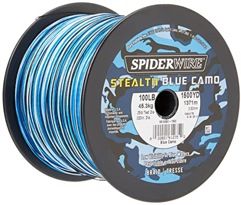 Spiderwire Stealth® Superline Angelschnur, Blue Camo, 6,8 kg, 3000 m, 2743 m geflochtene Angelschnur, geeignet für Salz- und Süßwasserumgebungen