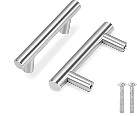 Flexzion 25 Stück Schrankgriffe, Möbelgriffe - 10cm, 64mm Bohrlochabstand Griffe für Küchenschränke, Hohle Küchengriffe aus gebürstetem Edelstahl, Küche Türgriffe, Schubladengriffe, Silber