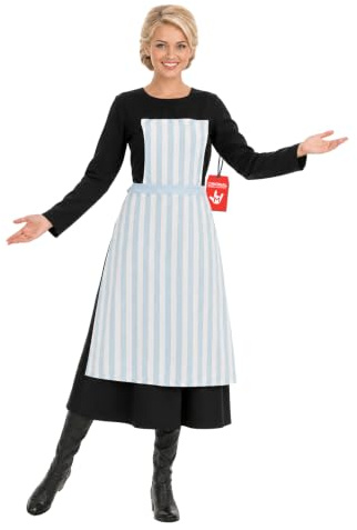 Fun Shack, Musical Nanny Costume Women, Halloween Costumes for Women | Black Dress with a White, Blue Striped Apron Panel Detail Included, Perfect for Halloween, Great for Fancy Dress