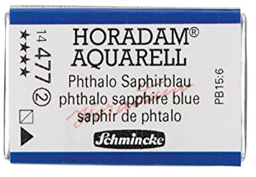 Schmincke – HORADAM® AQUARELL - feinste Künstler-Aquarellfarben, 477 Phthalo Saphirblau, 14 477 043, 1/1 Näpfchen