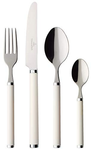 Villeroy und Boch Play White Pearl Tafelbesteck, für bis zu 6 Personen, 24-teilig, Edelstahl, Griff aus weißem Kunststoff