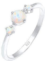 Elli Ring Damen Band Geo Vintage Trend mit Synthetischem Opal in 925 Sterling Silber