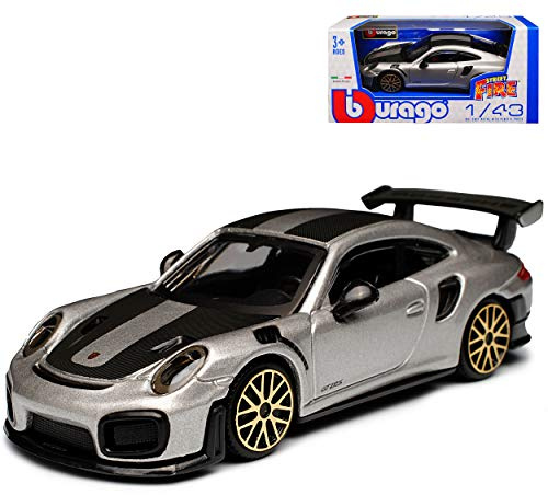 Porsche 911 991 GT2 RS Coupe Silber mit Schwarzen Streifen 2011-2019 1/43 Burago Modell Auto