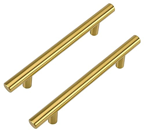 LONTAN 10 Pack Gold Cupboard Handles 128mm Gold Kitchen Handles Drawer Pulls Cupboard Door Pulls for Cabinet Wardrobe Bathroom Stainless Steel