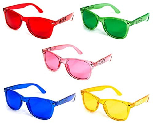 Color Therapy Glasses 5 Pack | Light Therapy Glasses for Chromotherapy, Mood Enhancement, Chakra Healing | Colored Sunglasses for Light Sensitivity