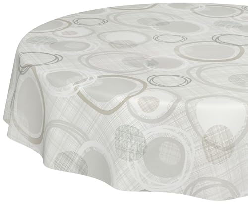ANRO Tischdecke Wachstuch abwaschbar Wachstuchtischdecke Wachstischdecke Kreise Geometrie Weiß Grau Rund 140cm