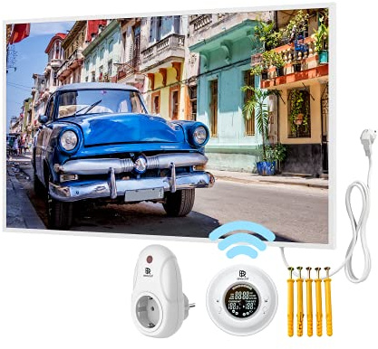 BR Bringer® Bild-Infrarotheizung 800 W mit Rahmen Thermostat Havanna | Bildheizung mit hochwertigem UV-Druck, mit Rahmen - Motiv Havanna, Kuba, Format 100x60 cm - mit Thermostat und Fernbedienung