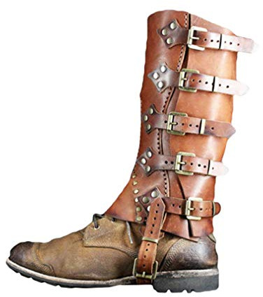 Darabun Vintage Beinschutz Gamasche - verstellbare PU Leder Schnalle Schuhe Abdeckung Mittelalter Stiefel Gamaschen Wandern Schienbeinschutz Rüstung für Männer Frauen, Cosplay Kostümzubehör