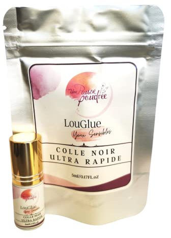 Une Pause Poudrée - LOUGLUE Colle Noir Yeux Sensibles Haute rétention - Extension de Cils pour Professionnels - Pour Faux Cils - Séchage Rapide (0,5-1s), Facile et Longue Durée (5ml)
