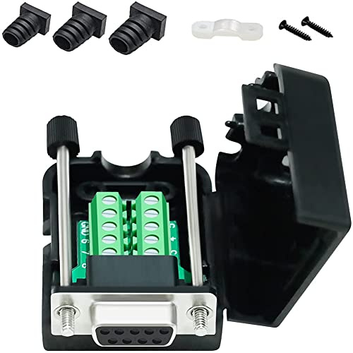 DTECH DB9 Breakout Connector Female RS232 Serial Adapter | Solderless Module Board mit Schraubklemmen Blockgehäuse Lange Schrauben und Endrohre (DB9 Female + Long Bolts)