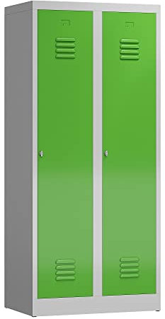 Lüllmann SPIND SPINT voll verschweißt Komfort Stahl-Kleiderschrank Gaderobenschrank 2 türig Doppel-Spind 400mm Lichtgrau 515120 (RAL 7035/6018 lichtgrau/gelbgrün)