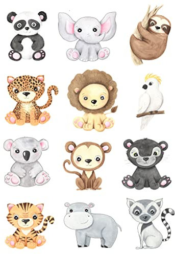 12 Bügelbilder Tiere für Textilien Kinder Aufbügler Applikationen Bügelbild selbst bedrucken Kleidung T-Shirt Jeans Taschen Löwe Tiger Affe Elefant Panda Bügelfolie zum aufbügeln