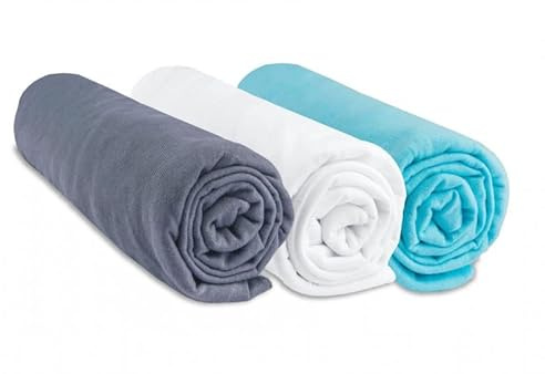 EASY DORT Lot de 3 Draps Housse Bébé pour Lit Bébé | 100% Coton | Gris Blanc Turquoise | Sommeil sain | Oeko-Tex | Fabriqué en Europe