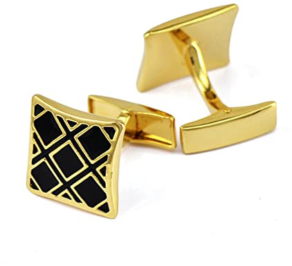 Skcess Manschettenknöpfe Gold, Manschettenknöpfe Herren Quadratisches Gitter Manschettenknöpfe Kupfer Geschenke für Herren Und Damen