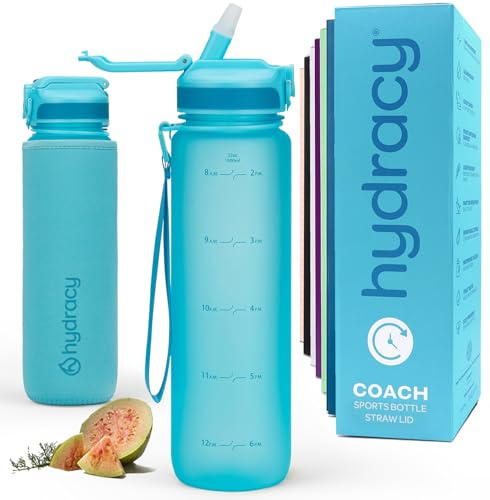 Hydracy Botella de agua con marcador de tiempo y tapa con pajita 1L | A prueba de fugas, libre de BPA, sin sudor, seguimiento diario para fitness y actividades al aire libre