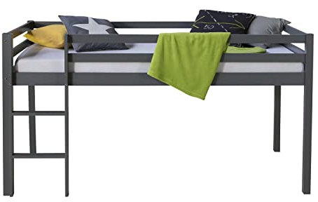 Homestyle4u Kinder Hochbett 90x200 Grau Hochbett mit Lattenrost Bettgestell Holz Massiv Kiefer Kinderzimmer