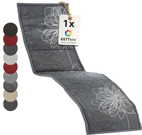 KETTtex EXKLUSIV Auflage Bäderliege anthrazit floral I Gartenliege Polster 205x55x3cm I hochwertige & Pflegeleichte Liegenauflage I Wetter- & formbeständiges Liegekissen I Liegestuhl-Auflage