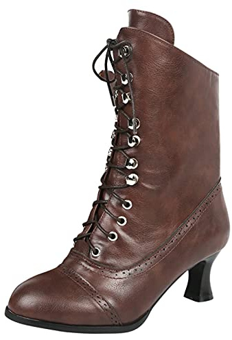 SOOUICKER Stivaletti da donna con lacci, stile gotico steampunk, da donna, con tacco