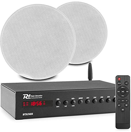 Power Dynamics Single Room Smart Wireless WiFi Ceiling Speaker System - Bluetooth Streaming, Multi-Room Audio Kit, Amplifier & 2x 6.5 FCS6 Home Stereo Speakers, AUX Input, Easy Installation