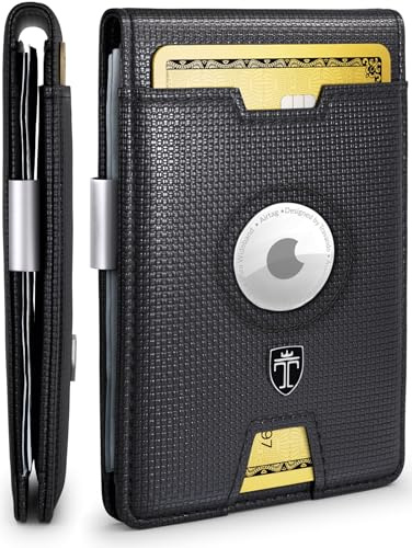 TRAVANDO AirTag* Cartera para Hombre con Clip para Dinero, Cartera con Etiqueta de Aire, Tarjetero con Bloqueo RFID, Regalos Plegables para Hombres, Negro y ajedrez