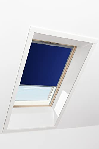 Original Roto Rollo Exclusiv ZRE für Roto Dachfenster - Führungsschiene Silber - Manuelle Bedienung - Tageslichtrollo für Baureihe Q - Größe 114/078 | 11/07 - Stofffarbe Blau