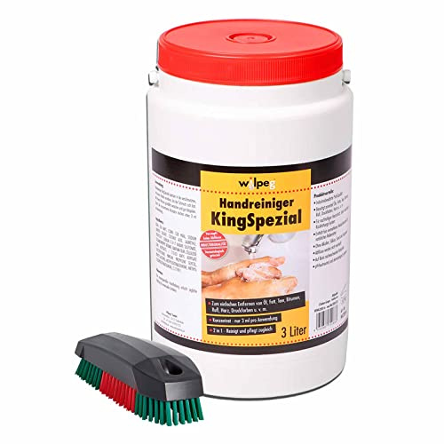 WILPEG KingSpezial Handreiniger 3 L | Handwaschpaste inkl. Waschbürste | Seife gegen Öl, Fett & Teer | Mit Maiskolbenmehl & Kokosfett | Ohne Silikon | Rückfettende Handreinigungscreme für Profis