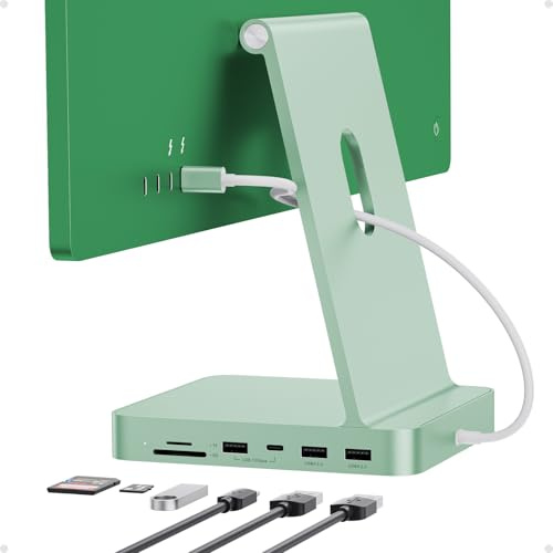 iMac Hub for iMac 24 inch M1/M3/M4 with M.2 4TB SSD NVMe Enclosure | PULWTOP USB Hub Adapter iMac Accessories 4*USB A/C, SD/TF, Docking Station Support Expand M.2 SSD (Not Included) , Green